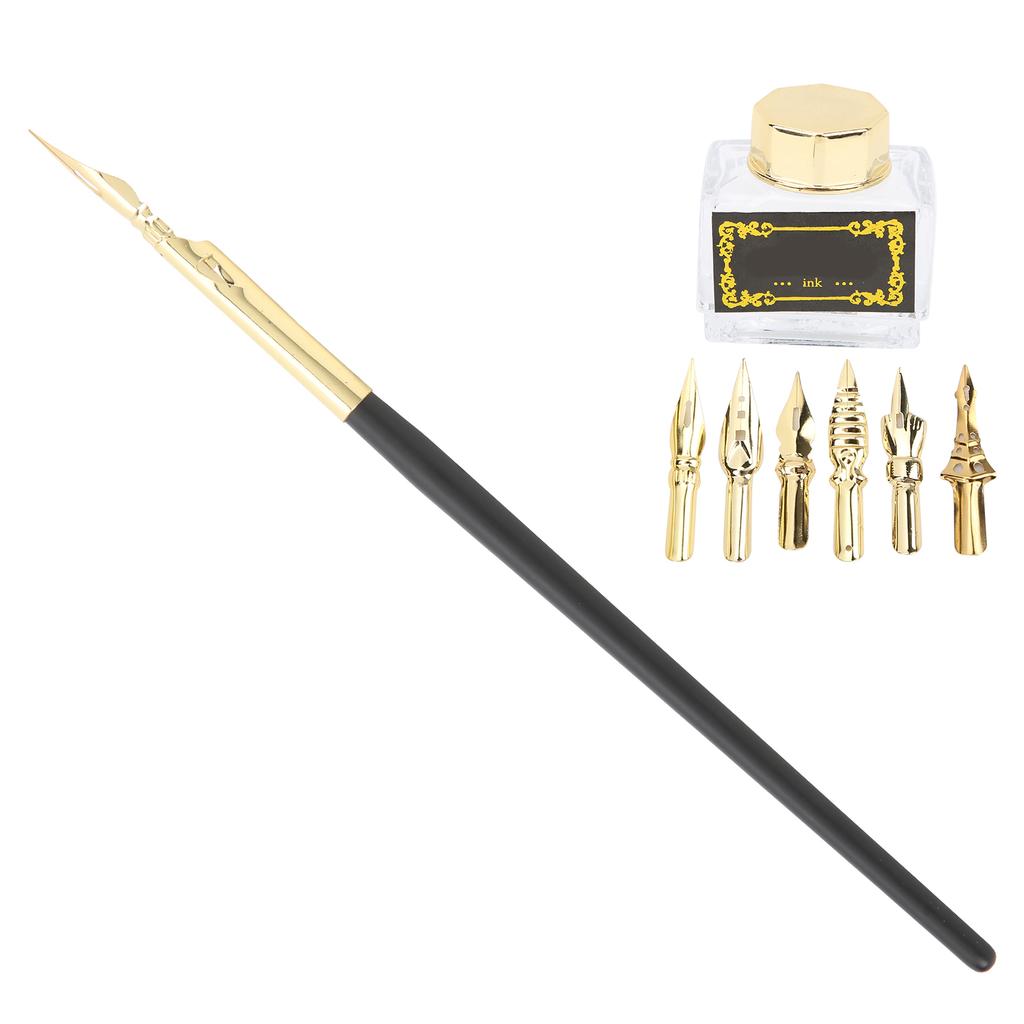 Calligraphy Pen Set Retro Flowers Durable NonSlip Handshake Dip Pen Suit for Teacher Elders Lover Gifts Golden