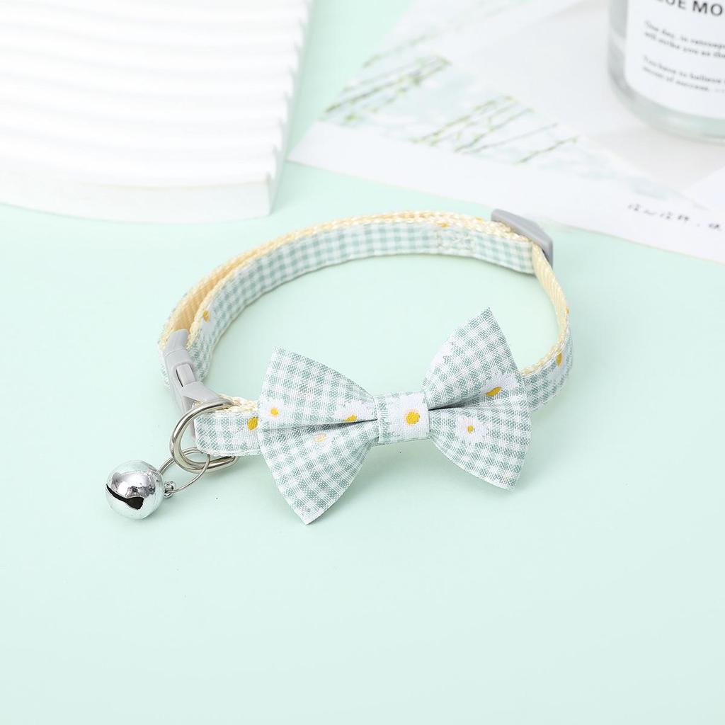 Plaid Daisy Flower Bow Pet Collar with Bell for Cats & Dogs