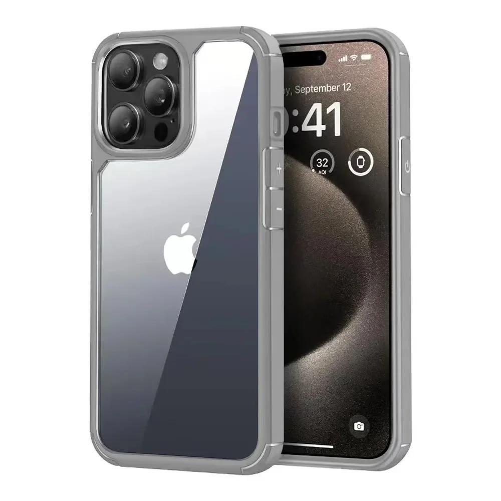 Luxury Transparent Shockproof Bumper Armor Case for iPhone 16 15 14 Plus 13 12 11 Pro Max X XS 7 8 Rugged Frame Hard Back Cover