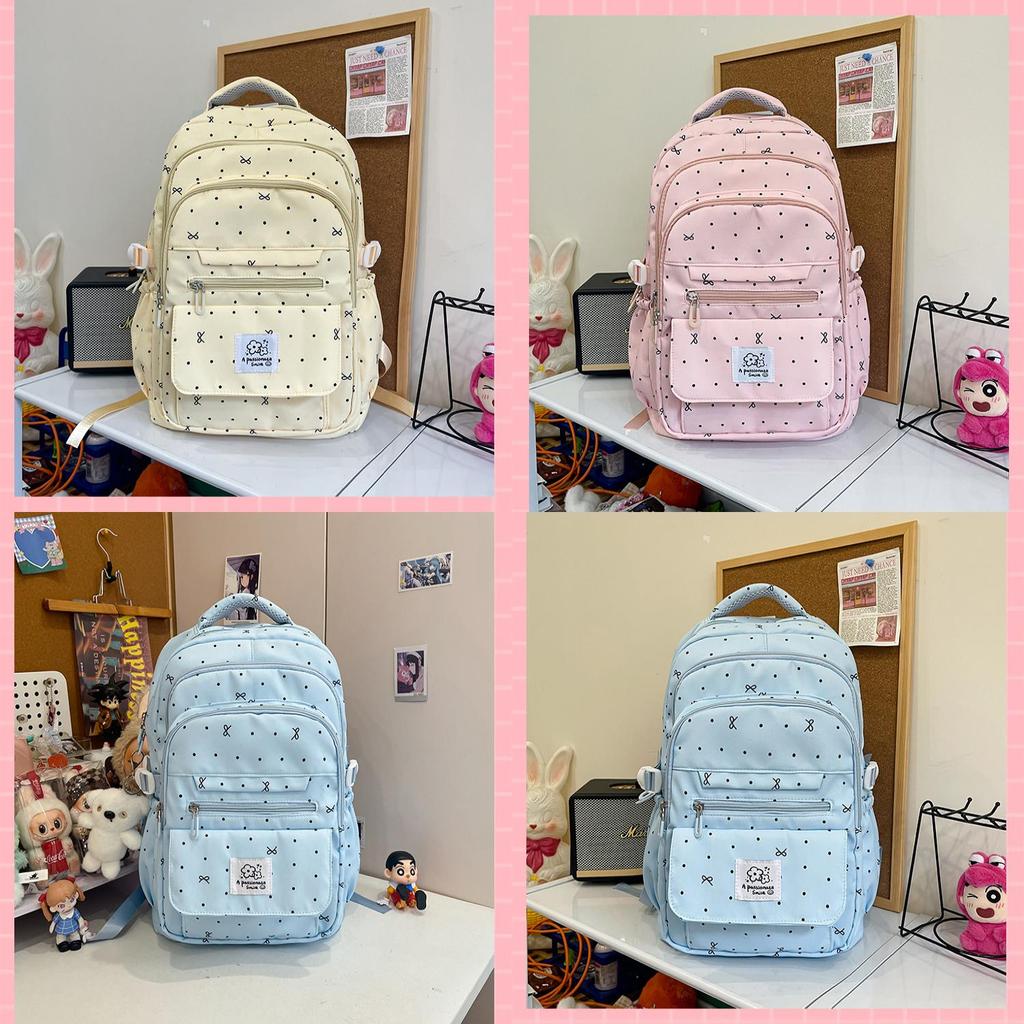 Schulrucksack für Mädchen mit Pünktchen-Schleifen-Design und wasserabweisendem Nylon für den Schulgebrauch