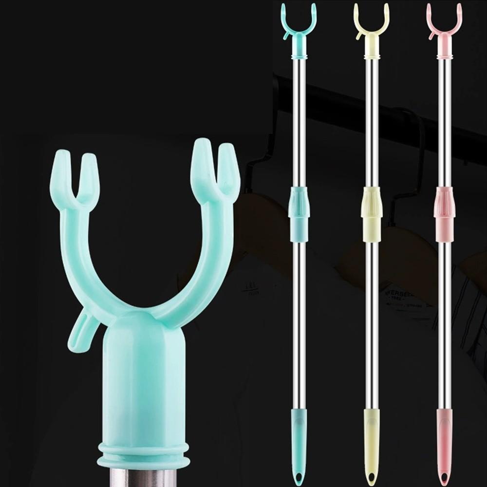 Adjustable Retractable Clothes Fork PP/Stainless Steel Heavy Duty Long Reach Closet Pole Telescopic Clothes Drying Rod
