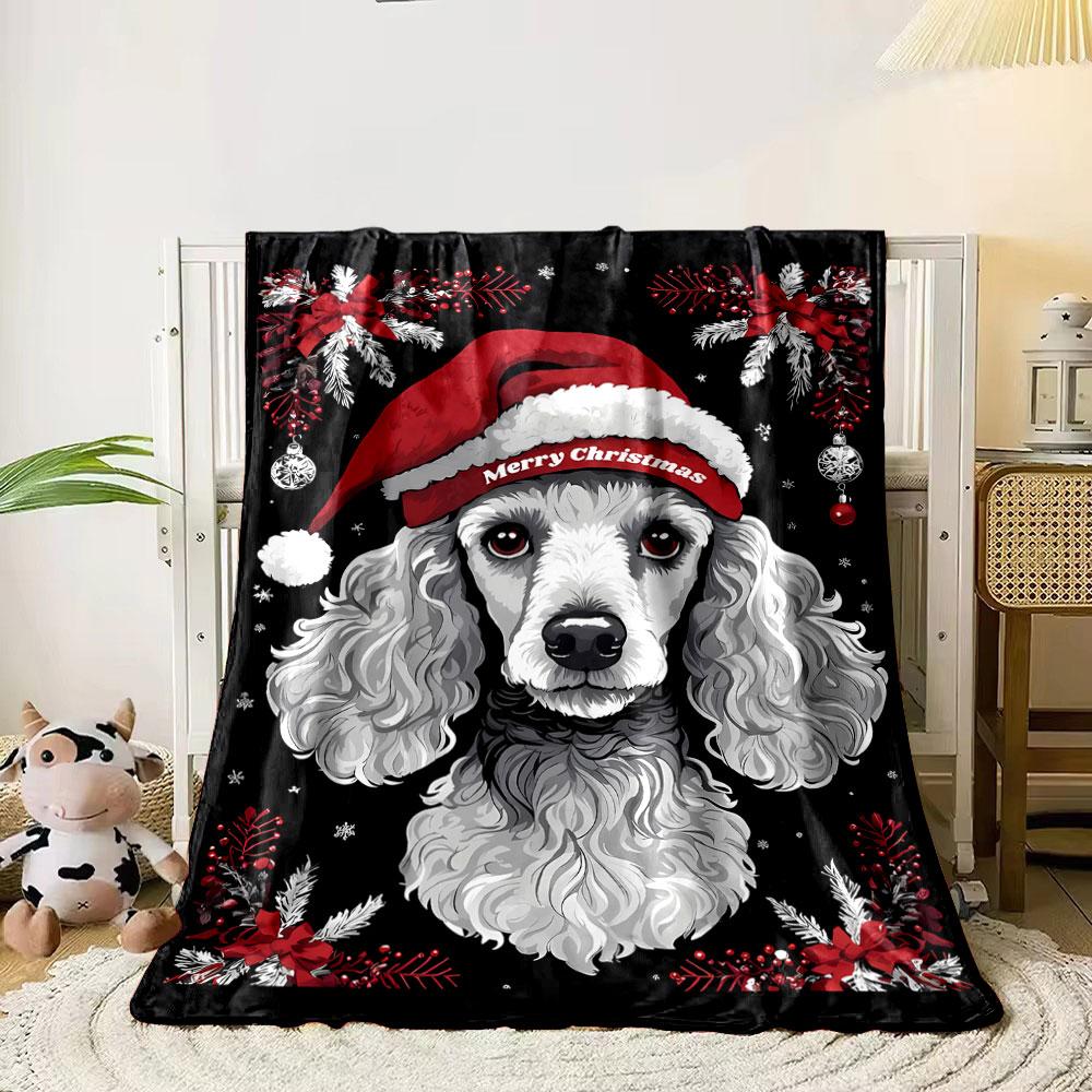 Poodle Santa Hat Christmas Blanket bedroom Blanket for Livingroom Couch lunch break Soft throw for Friend's festival Gift