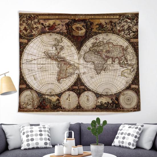 Tapeçaria de Parede Mundial, Pôster de Tecido da Terra para Sala de Estar, Arte de Parede Boho para Quarto, Capa de Fundo Vintage para Dormitório