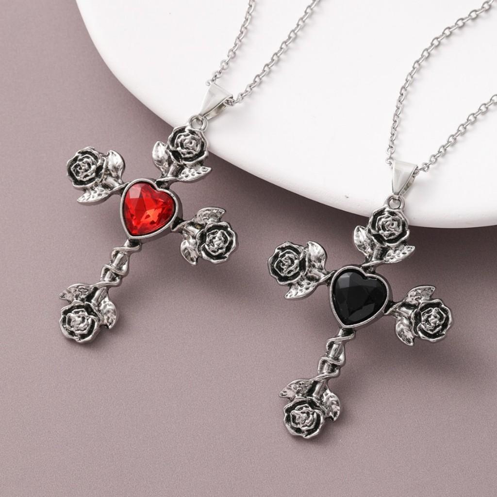 Gothic Heart Cross Pendant Necklace With Alloy Dark Theme For Men And Women