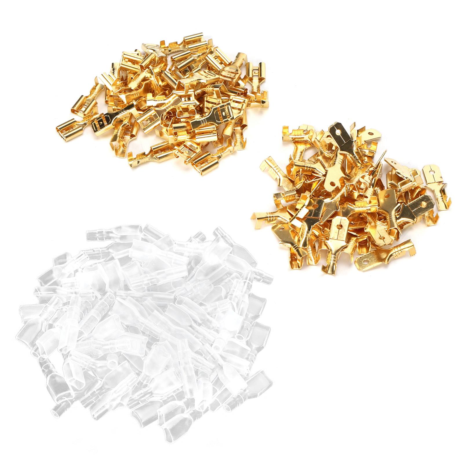 

50 пар Клема обтискна Електрична Латунь Ізольований Дріт Кабель Роз єм Комплект Набір 6.3мм Золотий