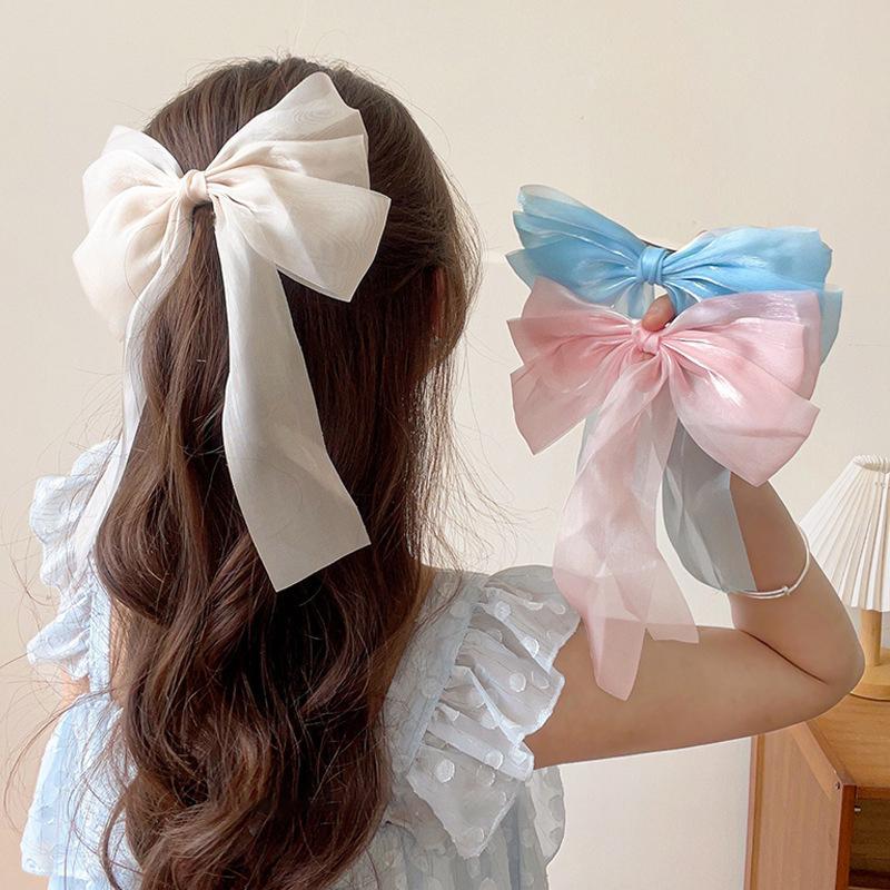 Sweet Mesh Bowknot Hair Clip Hair Bow Ribbon Christmas Spring Clip Hairpins Latest Year Hair Bows For Girls Kids Hair Accessories