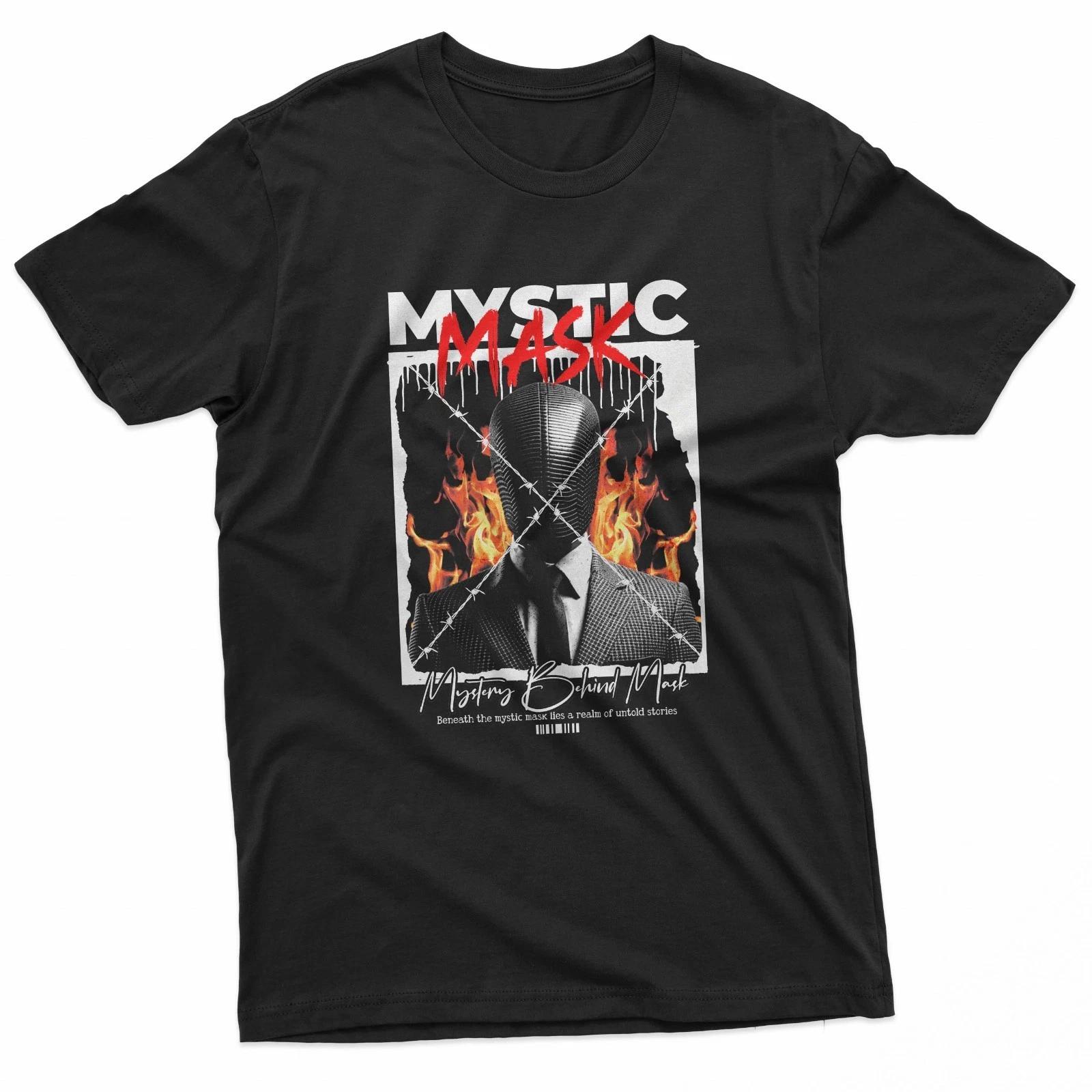 Mystic Mask Burning Suit Streetwear 100% Cotton T-shirt Mens Tees Top S