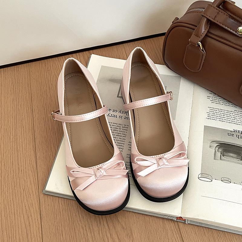 White Mary Jane Shoes Women's 2025 New Spring Versatile Bow French Shallow Mouth Single Shoes College Style Small Leather Shoes