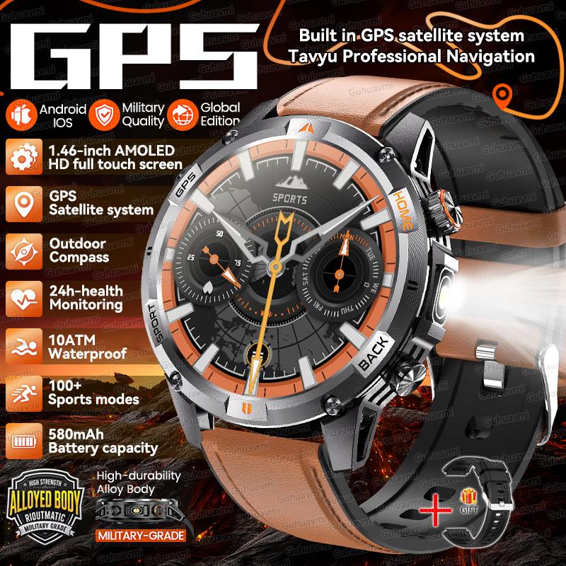 2026 New Adult Outdoor GPS Sport Smart Watch Altimeter Barometer 10ATM Waterproof 580mAh Battery Bluetooth Call Men AMOLED Smartwatch