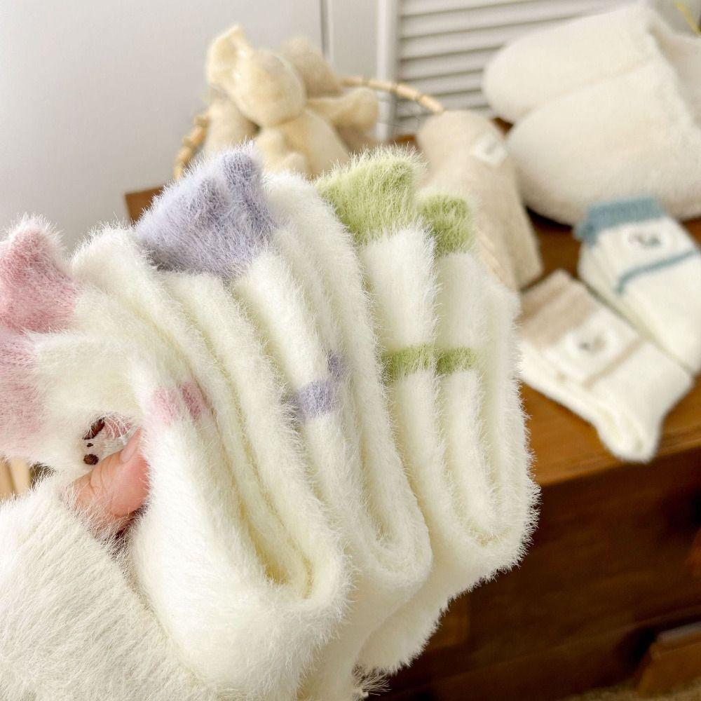 5Pairs Puppy Dog Winter Fluffy Socks Embroidery Plush Floor Socks Mink Fleece Socks  Autumn Winter