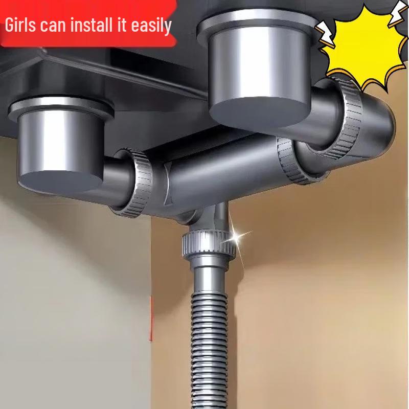LANGZHIWEN Space-Saving Kitchen Double Sink Drain Pipe
