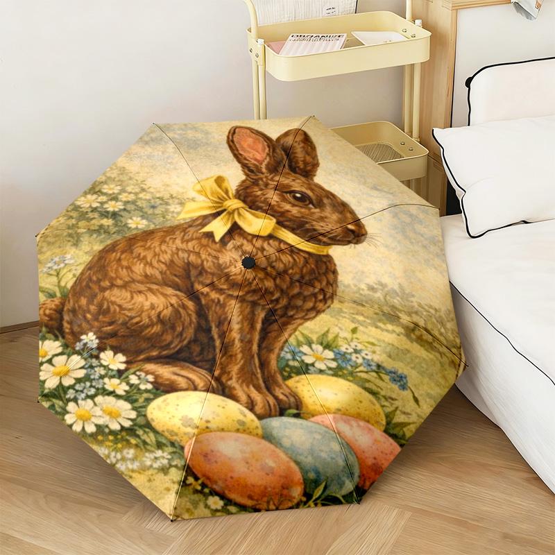 1PC Rabbit Carrots Garden Scene Automatic Umbrella - Suitable Travel Outdoor Portable Umbrella Birthday Gift Daily Essentials