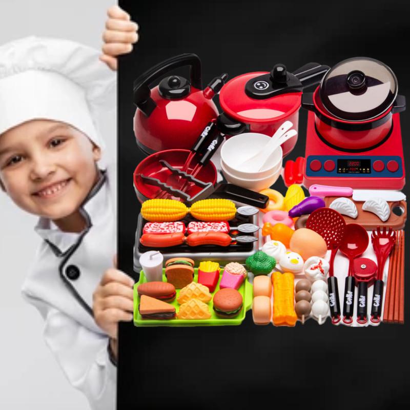 Realistisches Spielküchen-Set für Kinder mit Lichtern und Geräuschen, 61-teiliges Kochspielzeug