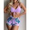 Drawstring Front Shorts Bikinis 2025 High Waist Swimsuit Women Swimwear Female Bathers Bathing Swimming Swim Suit Beachwear
