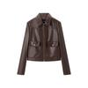 Peacebird Women's Maillard Style Lapel PU Leather Short Jacket
