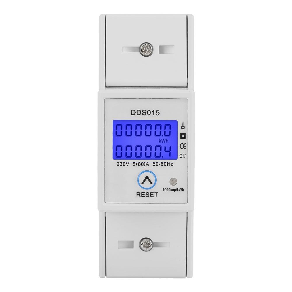 

5‑80A 50Hz Digital LCD Single Phase Energy Meter Watt Meter DIN Rail Mounting DDS015