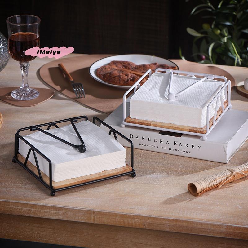 M-Flat Napkin Holder Metal Iron Serviette Holder Napkin Stand With Wooden Base For Home Kitchen Countertop Decor