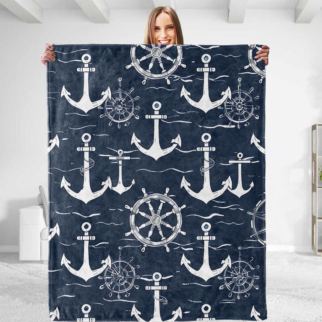 Nautical Anchor Blanket Gift for Boaters Sailors Birthday Christmas Sea Ocean Theme Throw Blanket for Couch Bed Sofa Chair Dorm