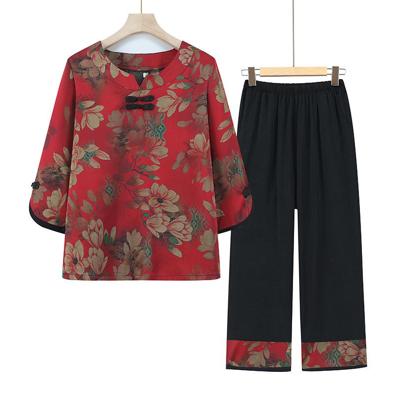 Elderly summer women's clothing summer short-sleeved suit elderly clothes thin new style