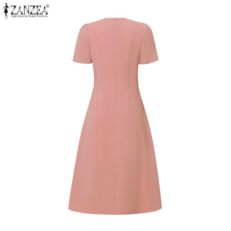 ZANZEA Women Casual Round Neck Summer Short Sleeve A-line Dress