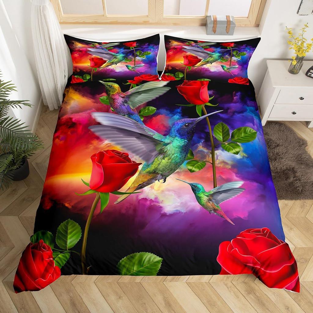 Hummingbird Flower Quilt Cover Bedding Digital Independent Station Kit Three-Piece Set