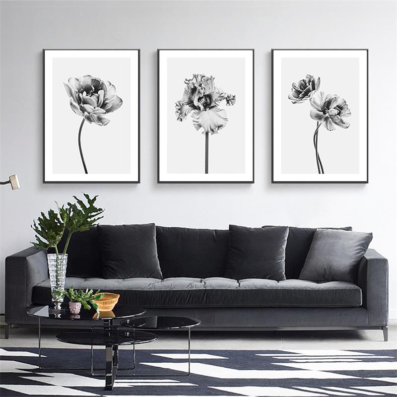 Wall Art Canvas Painting Bloom Peony Black White Flower Nordic Minimalist Posters And Prints Wall Pictures for Living Room Decor