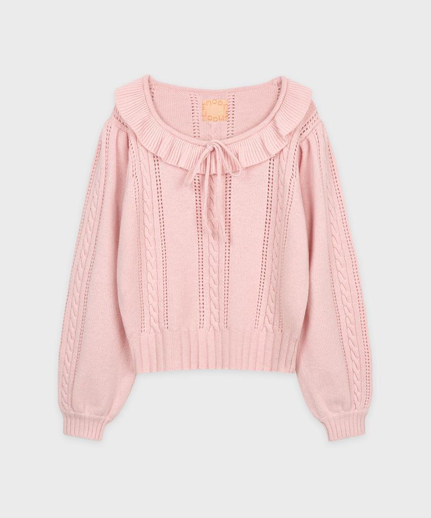 SINOON Ruffle Cable Knit Pullover (Pink)