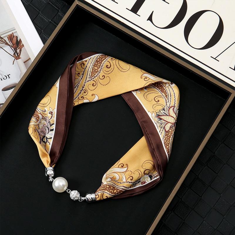 1Pc Cloth Accessories Versatile Patterned Texture Pearl Fashion Neck Protection Scarf Magnetic Silk Scarf