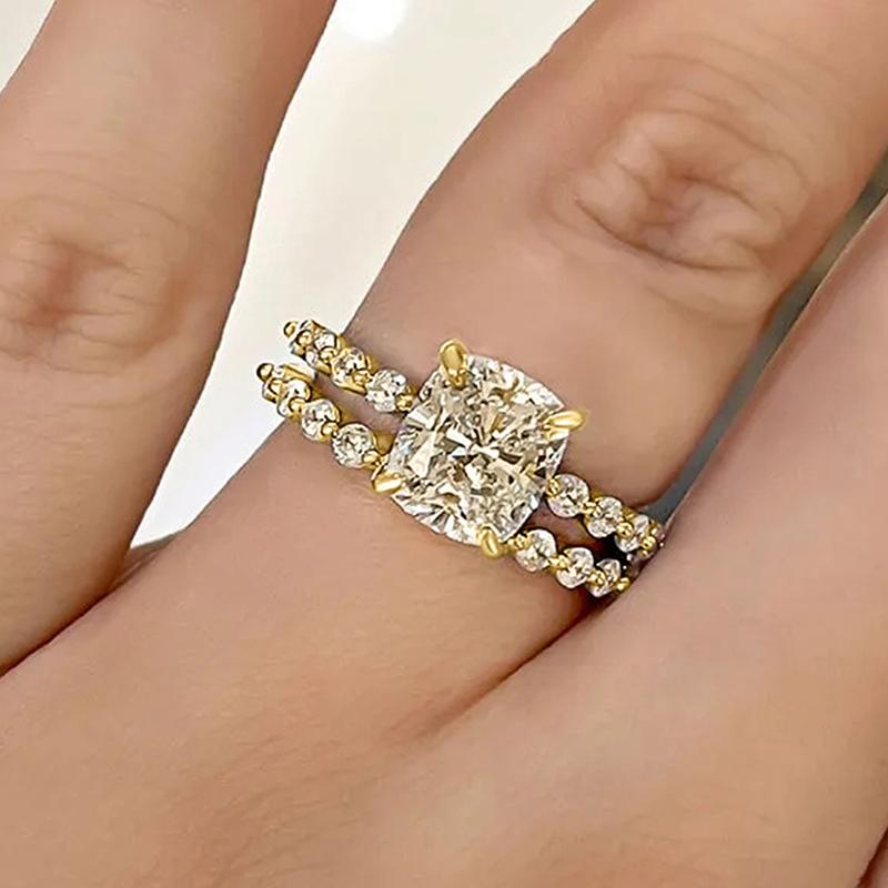 Mode Luxus Damen Set Ringe Brillanter Kristall Zirkonia Temperament Damen Fingerringe 2 Stück Hochzeitsschmuck Bulk