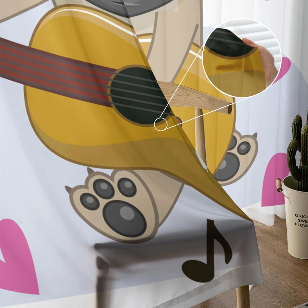 Pug Dog Music Funny Curtain Living Room Voile Window Blinds Bedroom Tulle Drape Kitchen Cortinas Hall Curtains With Sheer Polyester Perfect For Great