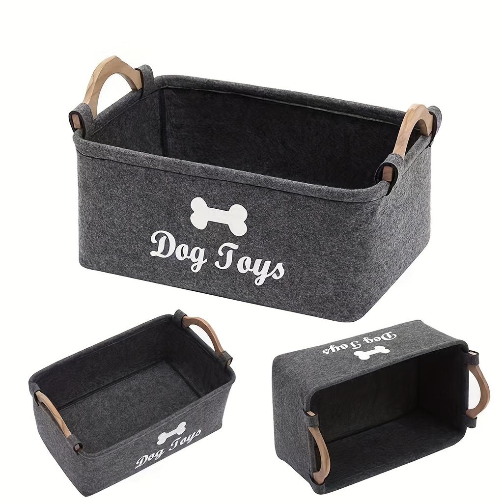 Multifunctional Felt Storage Basket Wooden Handle Pet Toys Home Organization Living Room Bedroom Use