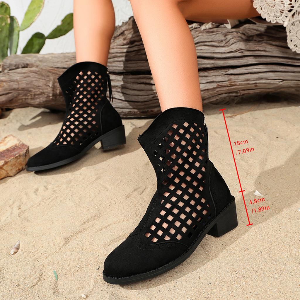 Spring and Autumn New Large Size Hollow Breathable Martin Boots Short Low Heel Sleeve Martin Boots Spot Women's Boots