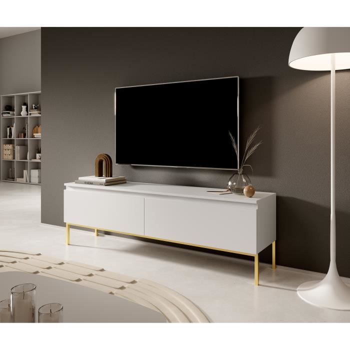 Meuble TV - BEMMI - 150 cm - blanc avec pieds dorés