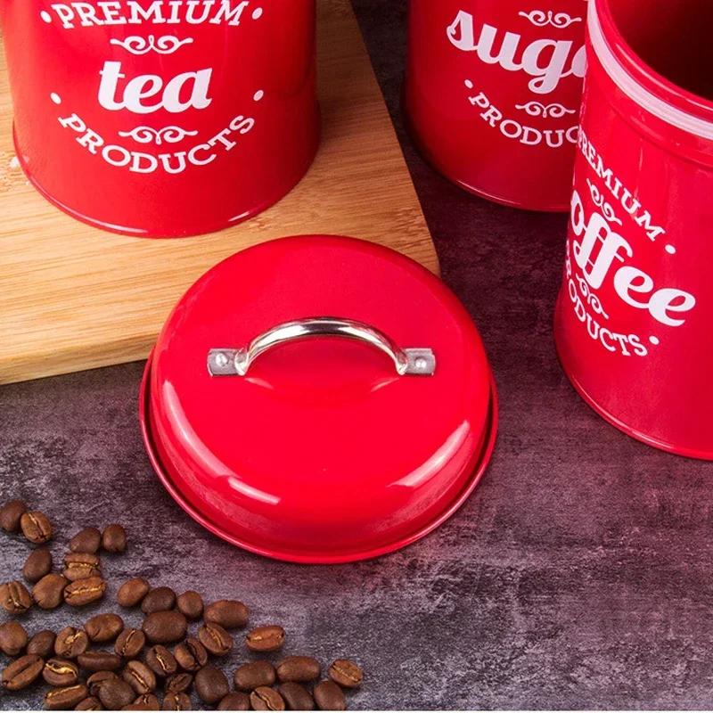 1.2L Storage Canister Jars for Tea Coffee Sugar, Vintage Metal Kitchen Food Storage Container Sealed Cookie Cans Kitchen Supply