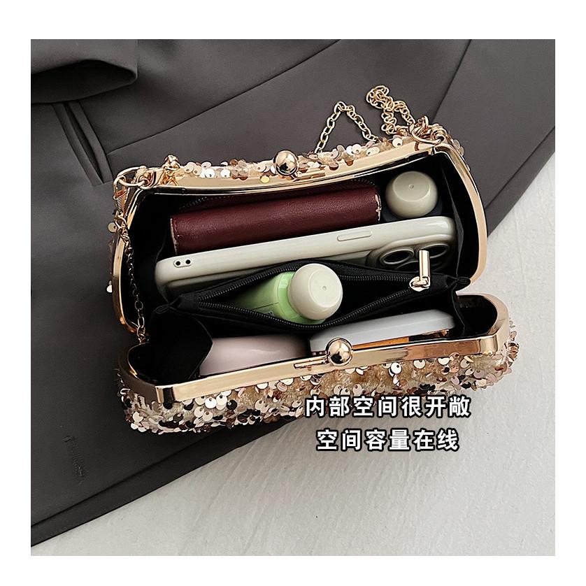 IELGY Fashion Sequined Dinner Bag, Diamond-encrusted Handbag, Solid Color Shoulder Messenger Chain Bag.