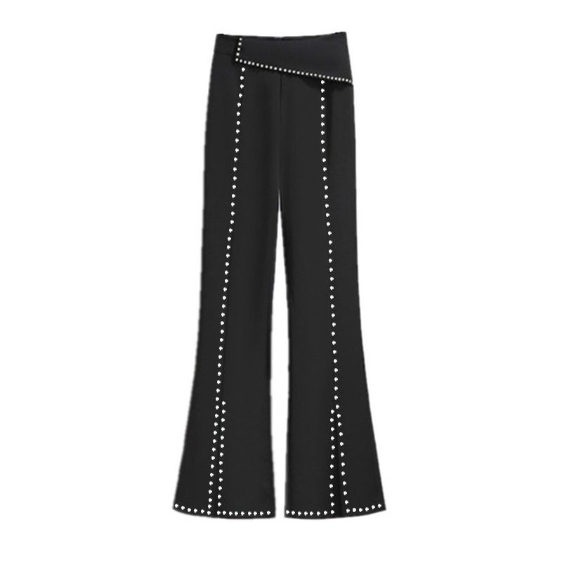Korean Fashion Women Black Flare Pants Spring Autumn New Slim High Waist Streetwear Casual Split All-match Y2K Diamond Trousers