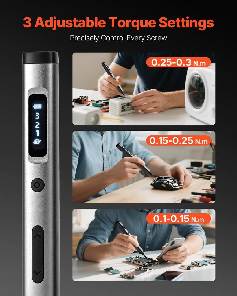 Electric Precision Screwdriver Set, 52 Magnetic Bits, Mini Electric Screwdriver with Magnetic Storage Box, S2 Steel Bits, LED Light, Type-C Charging,