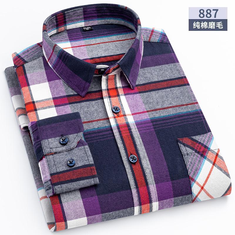 Oversized S~6XL Men's Plaid Shirt Long Sleeve Autumn Spring Soft Standard Fit 100% Cotton Brushed Outerwear Casual Man Clothing