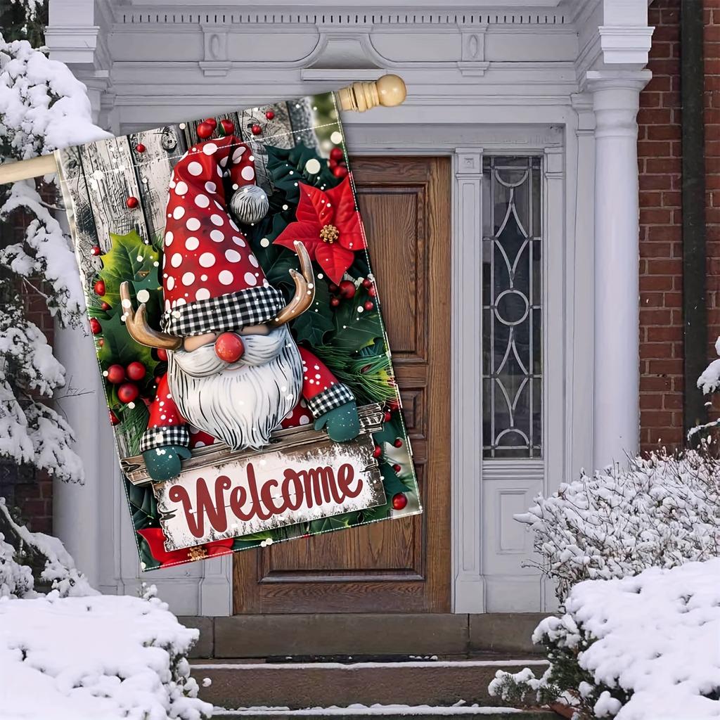 1PC Merry Christmas Garden Flag, Polyester Dwarf Welcome Outdoor Decoration, Double-Sided Holiday Yard Flag, No Electricity Needed for Farmhouse, Cour