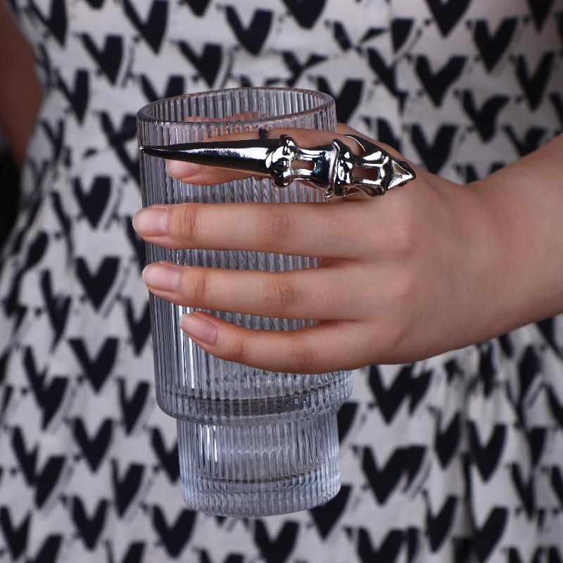 Punk Metal Exoskeleton Index Finger Joint Bone Ring Gothic Rock Machinery Fingertip Ring Long Finger Rings Jewelry Gift