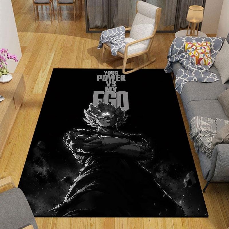 Son Goku Flannel Printed Carpet, Home Sofa Decoration for Living Room & Bedroom, Non‑Slip Play Flannel Floor Mat for Game Room