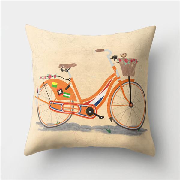 Bicycle Print Polyester Pillow Cover Cartoon Art Abstract Bike Cushion Cover Car Home Sofa Square Decorative Pillowcase 45X45CM