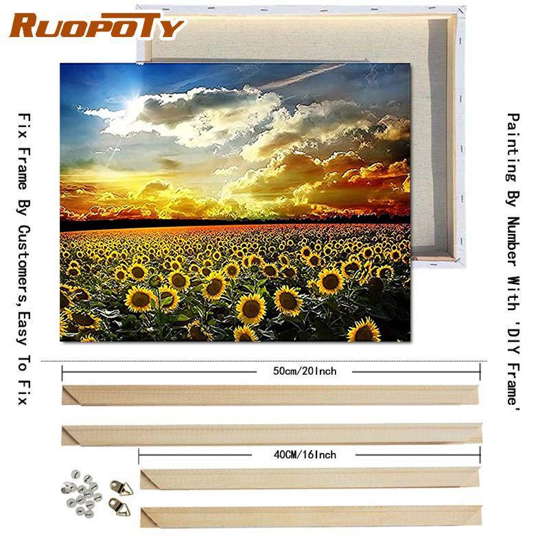 RUOPOTY Picture By Numbers Sunflower Flower Wall Art Unique Gift HandPainted Paint By Number Butterfly Decoration