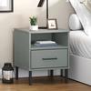 VidaXL Bedside Table with Metal Legs Grey Solid Pine Wood OSLO, Cabinet, Side Cabinet, Bedside Tables 350971
