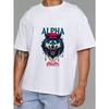 T-Shirt Street Style Alpha Wolf Lupo Bianco con Berretto Rosso e Catena d'Oro Stampa Grafica per Abbigliamento Casual