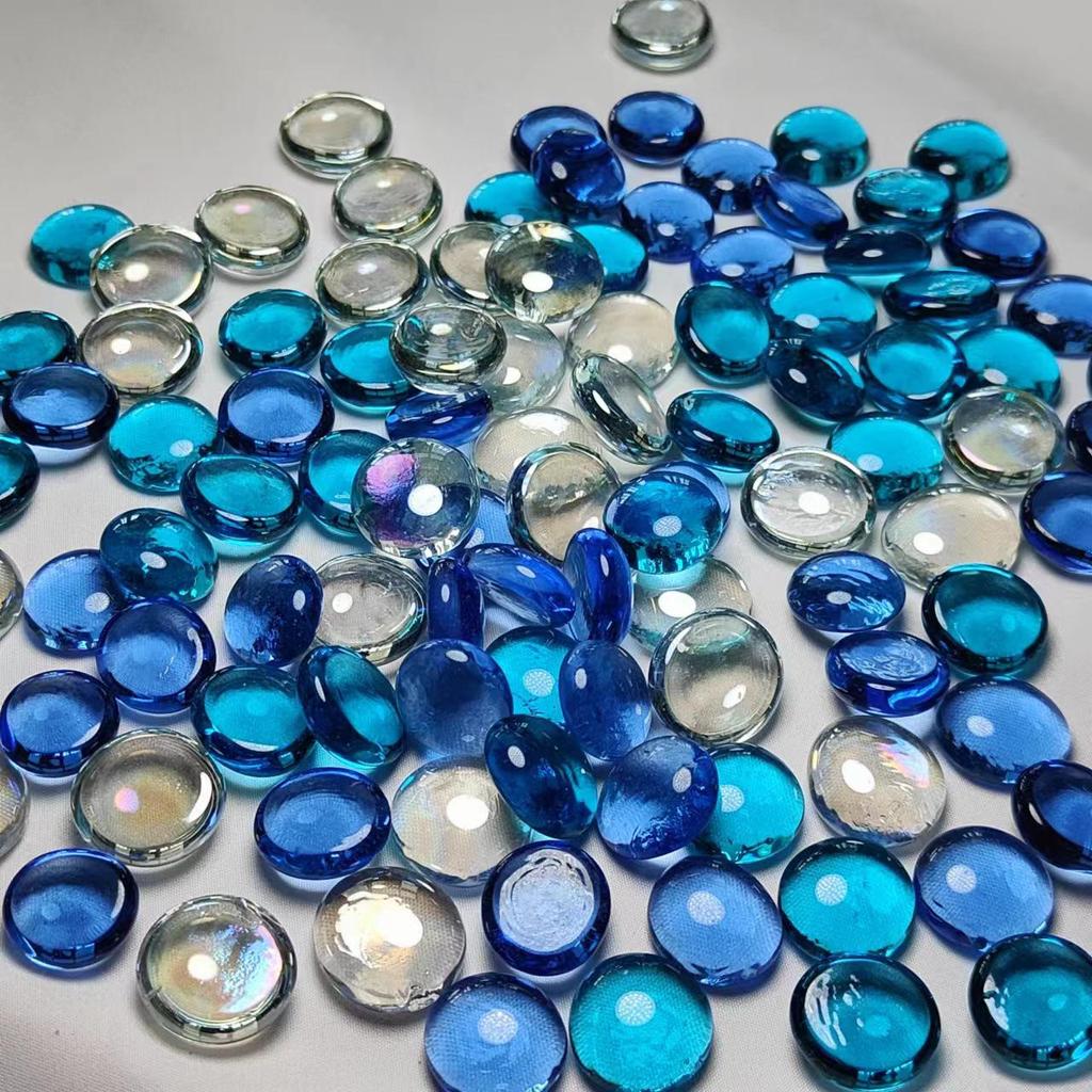 Sky Blue Transparent Glass Beads for Stove Decoration, 16-19mm Mediterranean Flat Crystal Beads