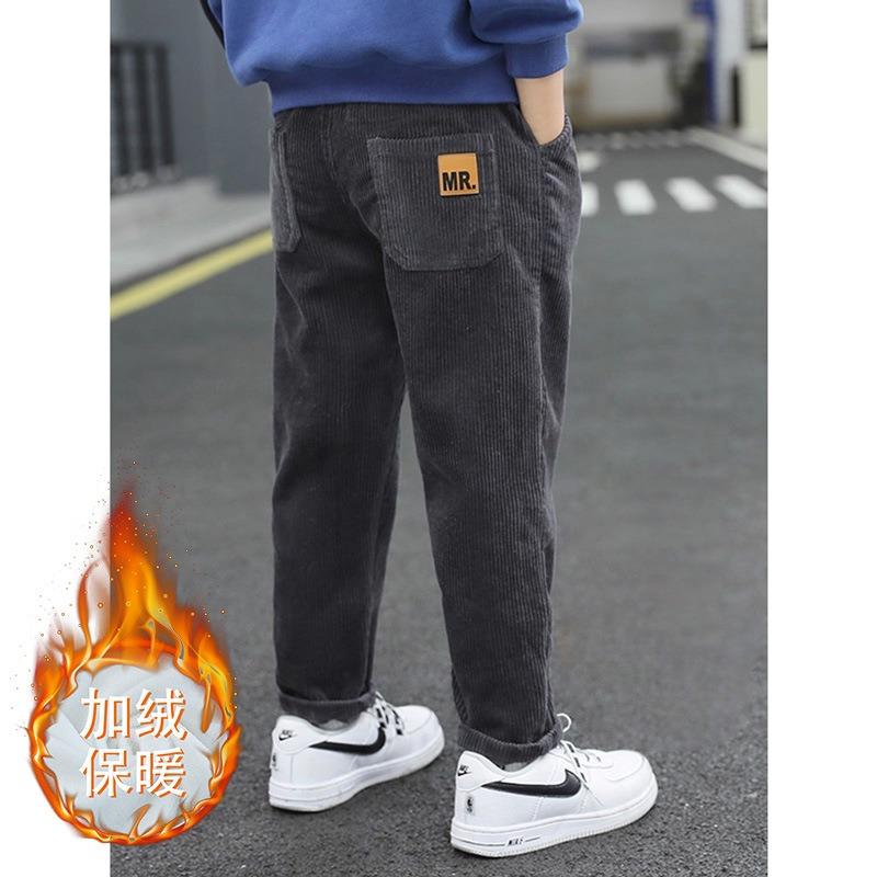 Boys Casual Fleece Lined Corduroy Long Pants Big Kids Children Trousers