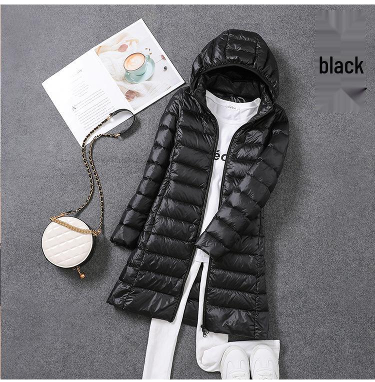 2024 Women's Plus Size Lightweight Mid-Length Down Jacket with Detachable Hood