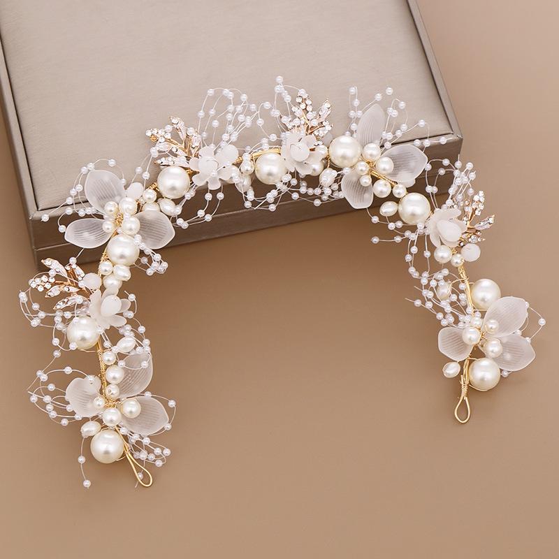 Pearl Flower Headband Bridal Headdress Wedding Crown Fashion The Wreath Bracelet Band Tiaras Crystal Headpiece Hair Jewelrys