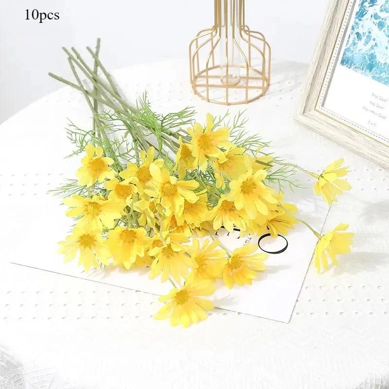 10pcs Yellow Daisies Artificial Flowers Long Branch Bouquet Family Party Wedding Decoration DIY Bridal Silk Artificial Flower